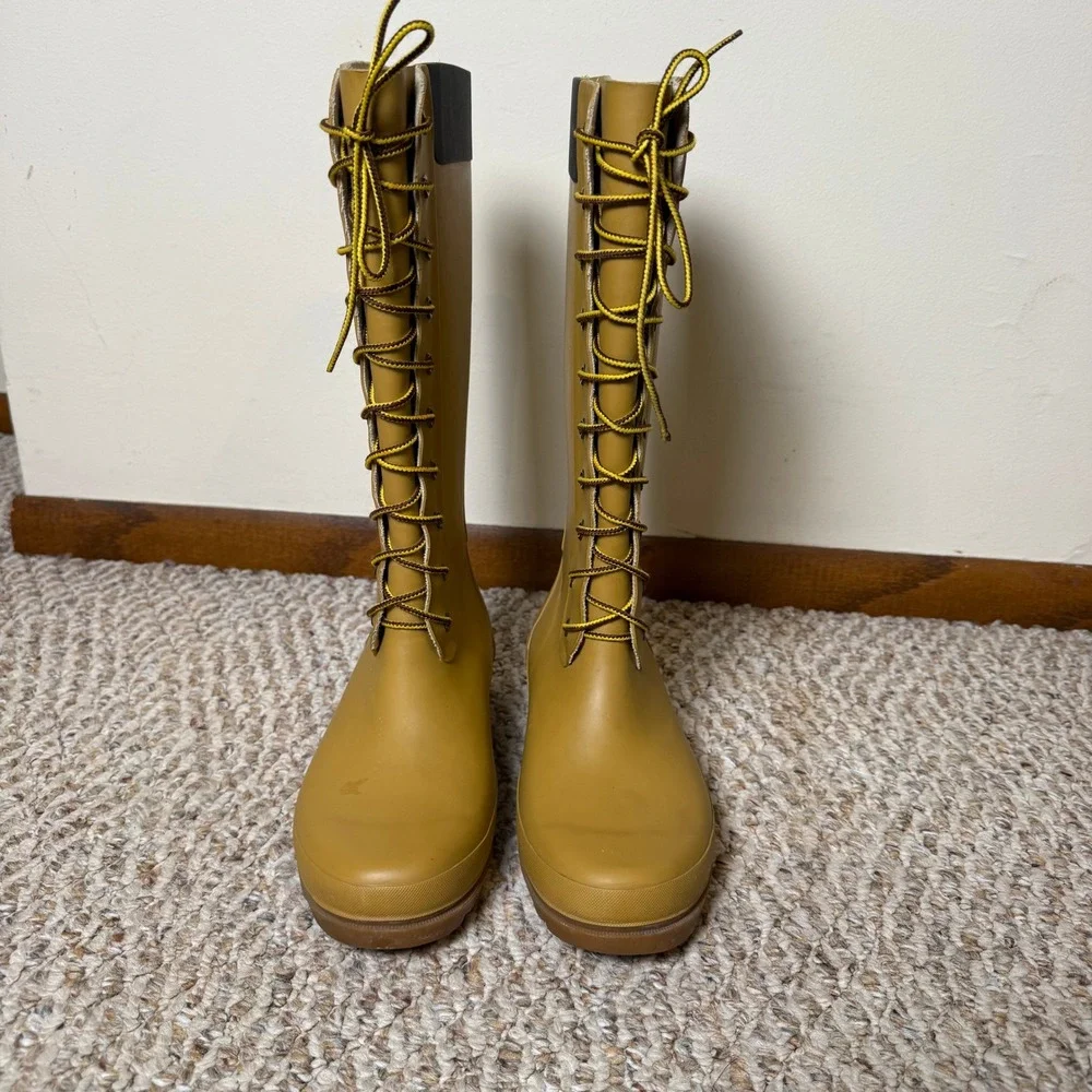 Tall Timberland Women's Wheat Yellow Rubber Lace Up Tall Rain Boots‎ Size 8